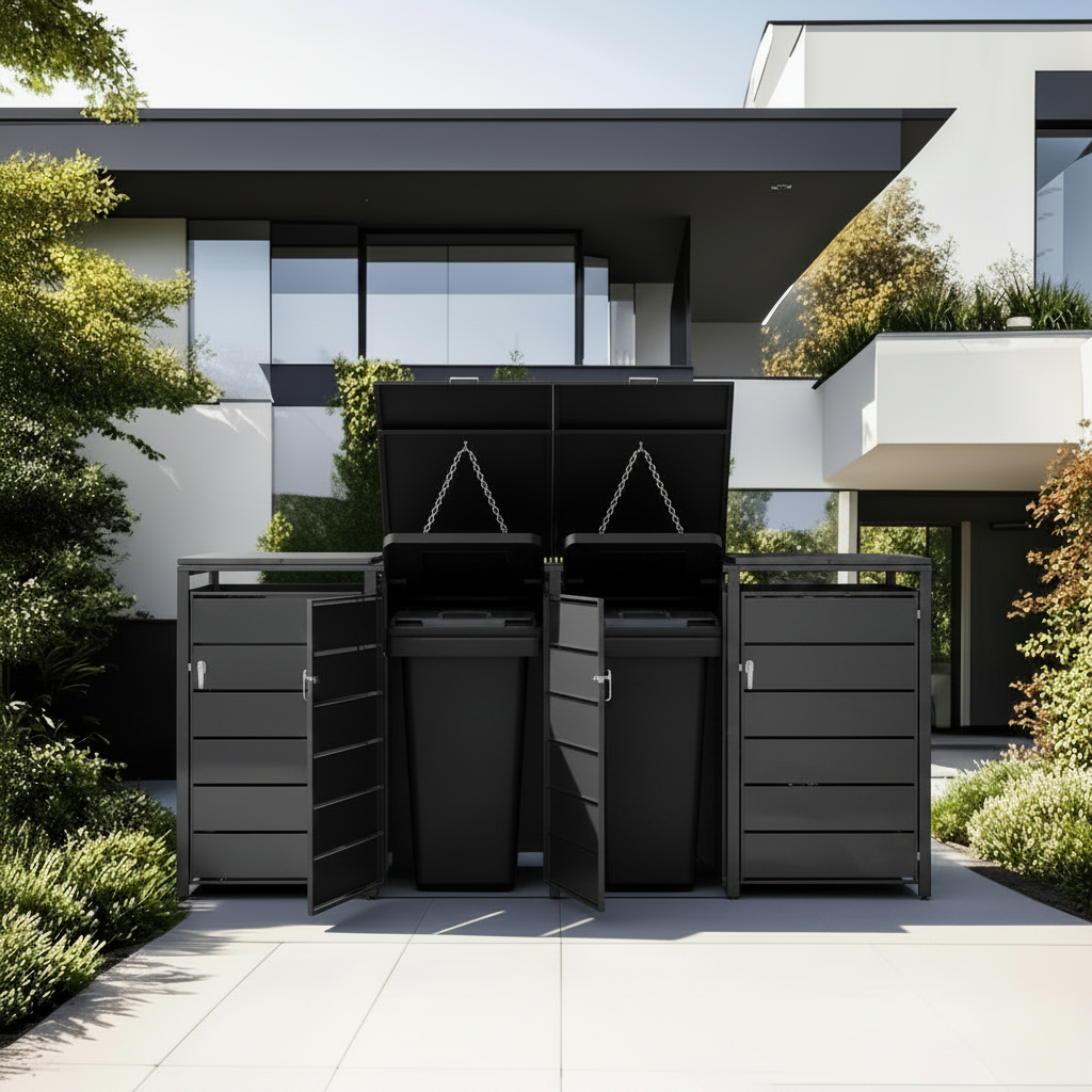 Modern Wheelie Bin Storage - Quadruple Bin - Anthracite