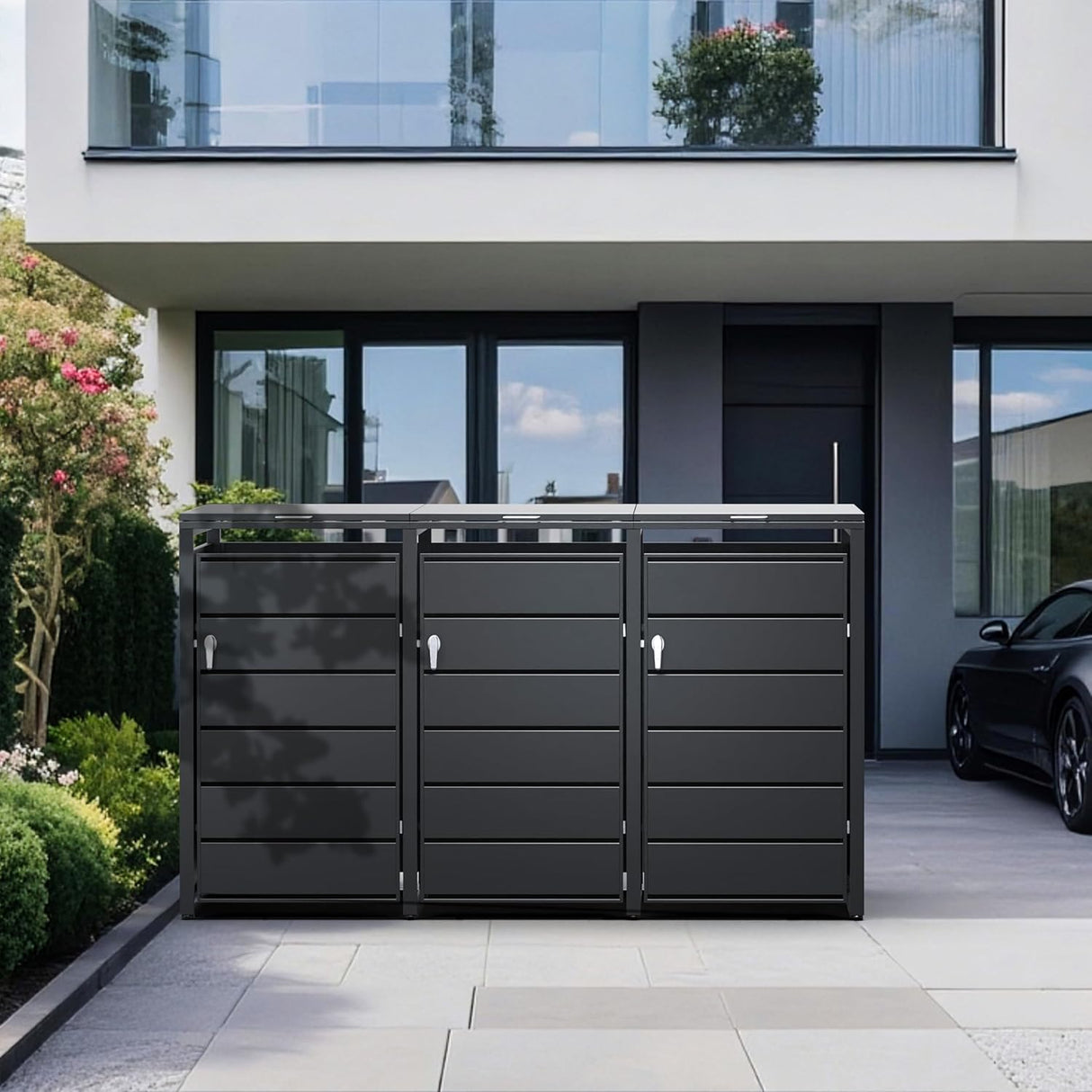 Modern Wheelie Bin Storage - Triple Bin - Anthracite