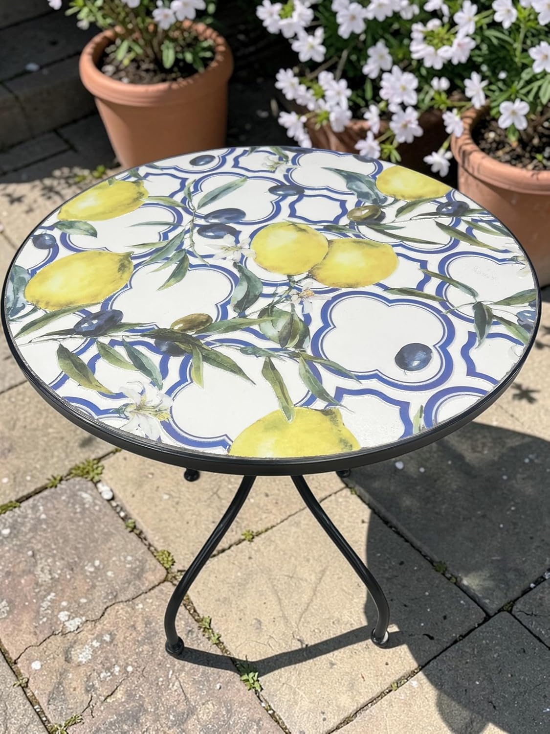 Lemon and Olive Print Mosaic Metal Bistro Set