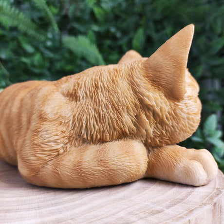 Small Laying Ginger Cat Garden Ornament