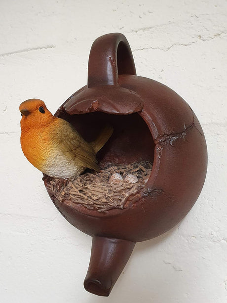 Hanging Robins Nest in a Teapot Garden Decoration
