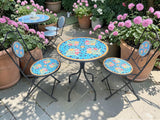 Blue Tulip Print Mosaic Metal Bistro Set