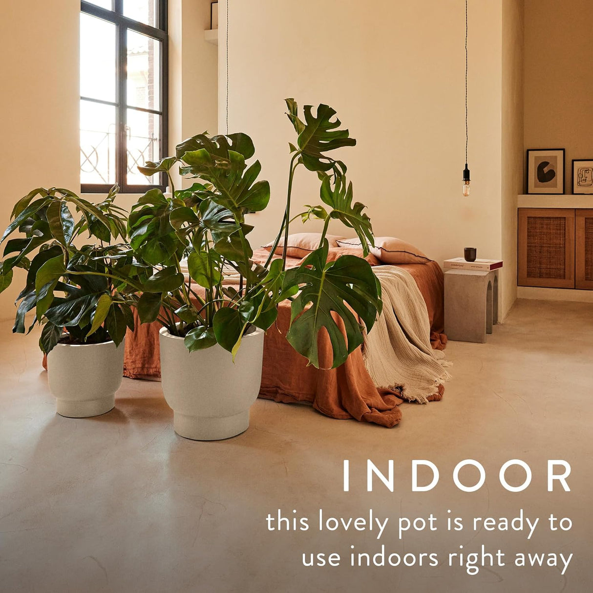 Amber Grail 40cm Indoor / Outdoor Plat Pot - Linen White