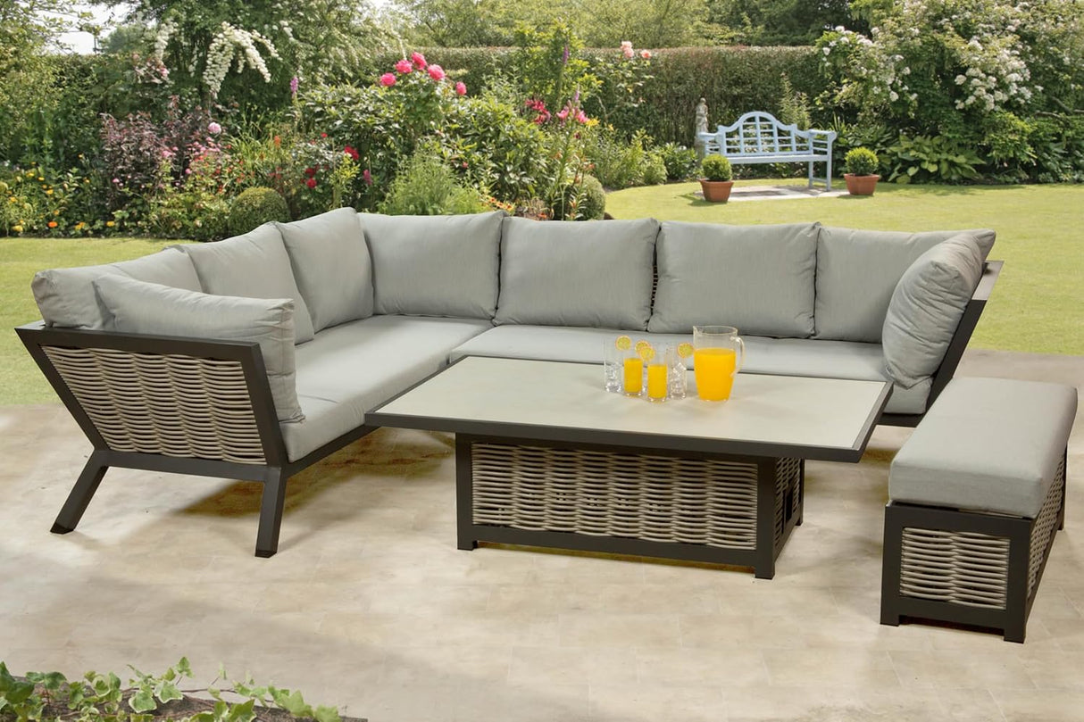 Marlborough Large Corner Set with Aluminium Frame with Raise and Lower Table