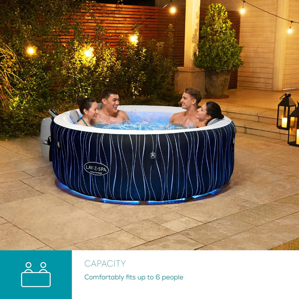 Hollywood Luxe AirJet Inflatable Hot Tub with LED Lights 4-6 person