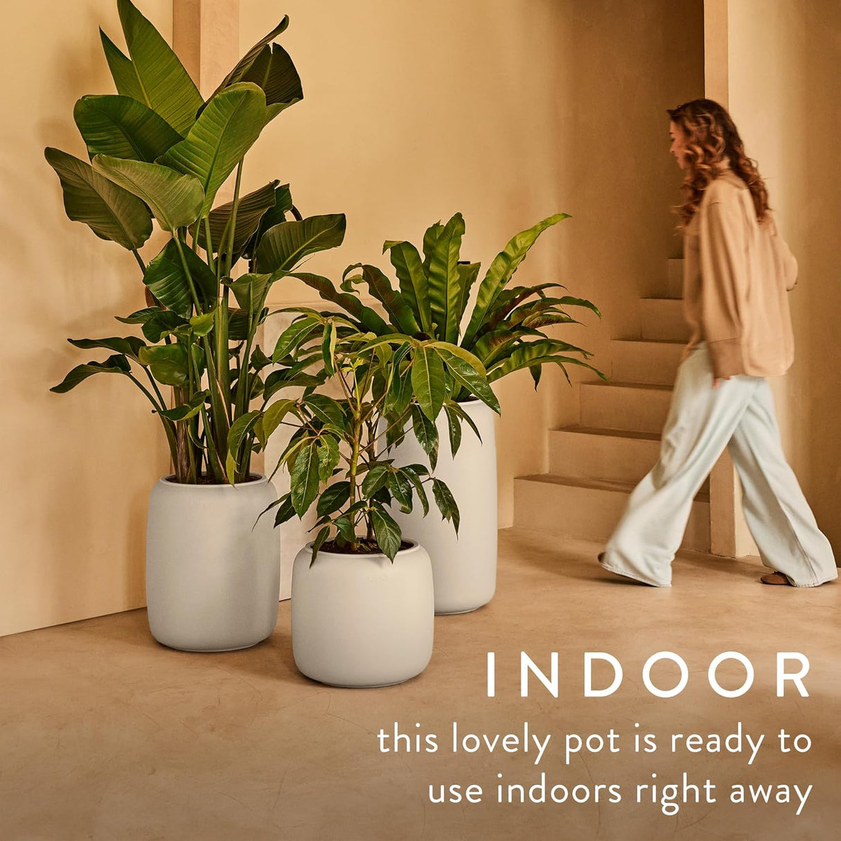 Amber Beads Medium 40cm Indoor / Outdoor Plant Pot - Linen White