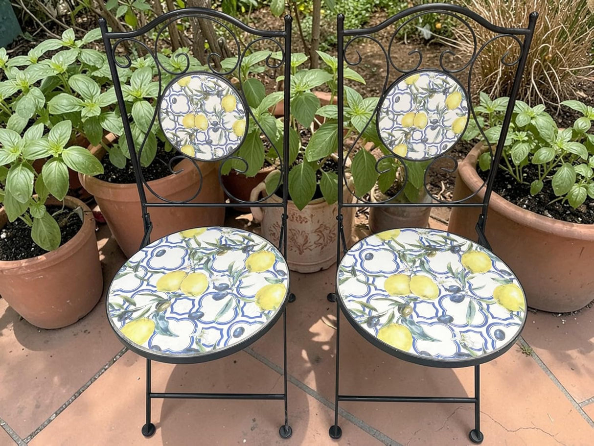 Lemon and Olive Print Mosaic Metal Bistro Set