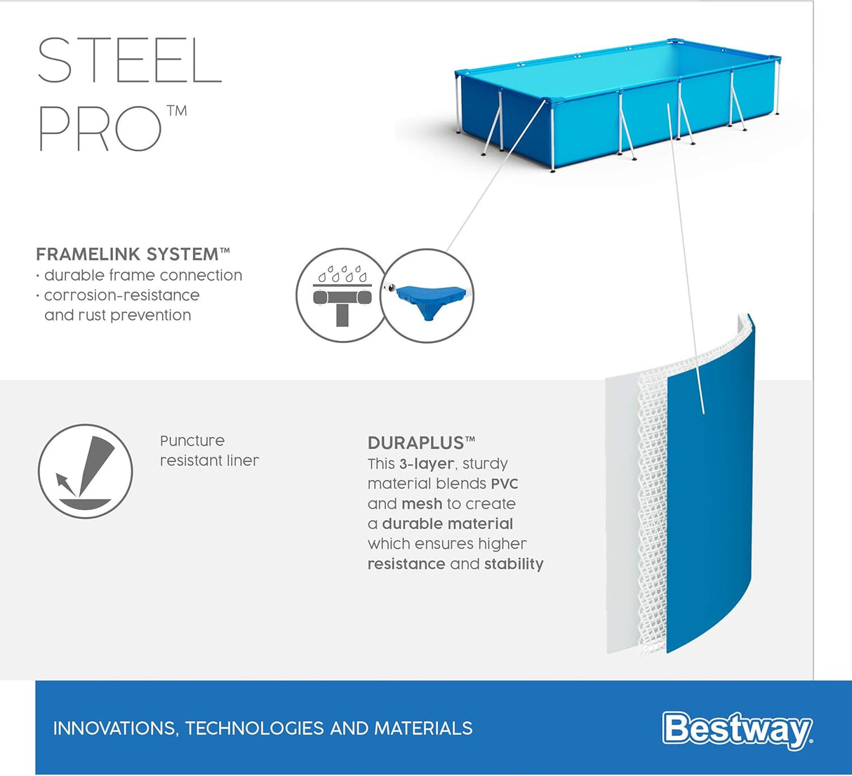 Bestway Steel Pro Rectangular Kids Pool with Steel Frame and Filter Pump - 400 x 211 x 81 cm