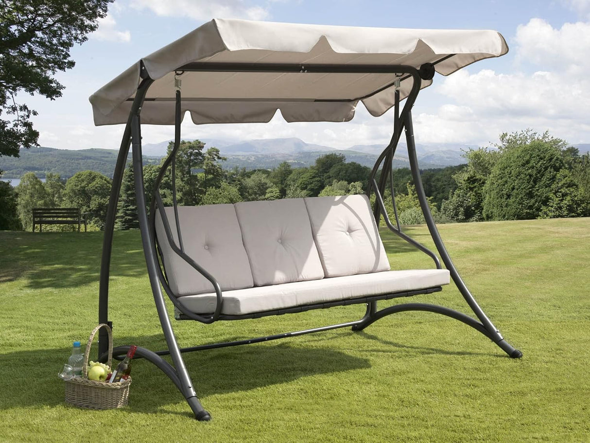 Florian 3 Seat Swing Hammock Heavy Duty Garden Bench Patio Charcoal & Light Grey