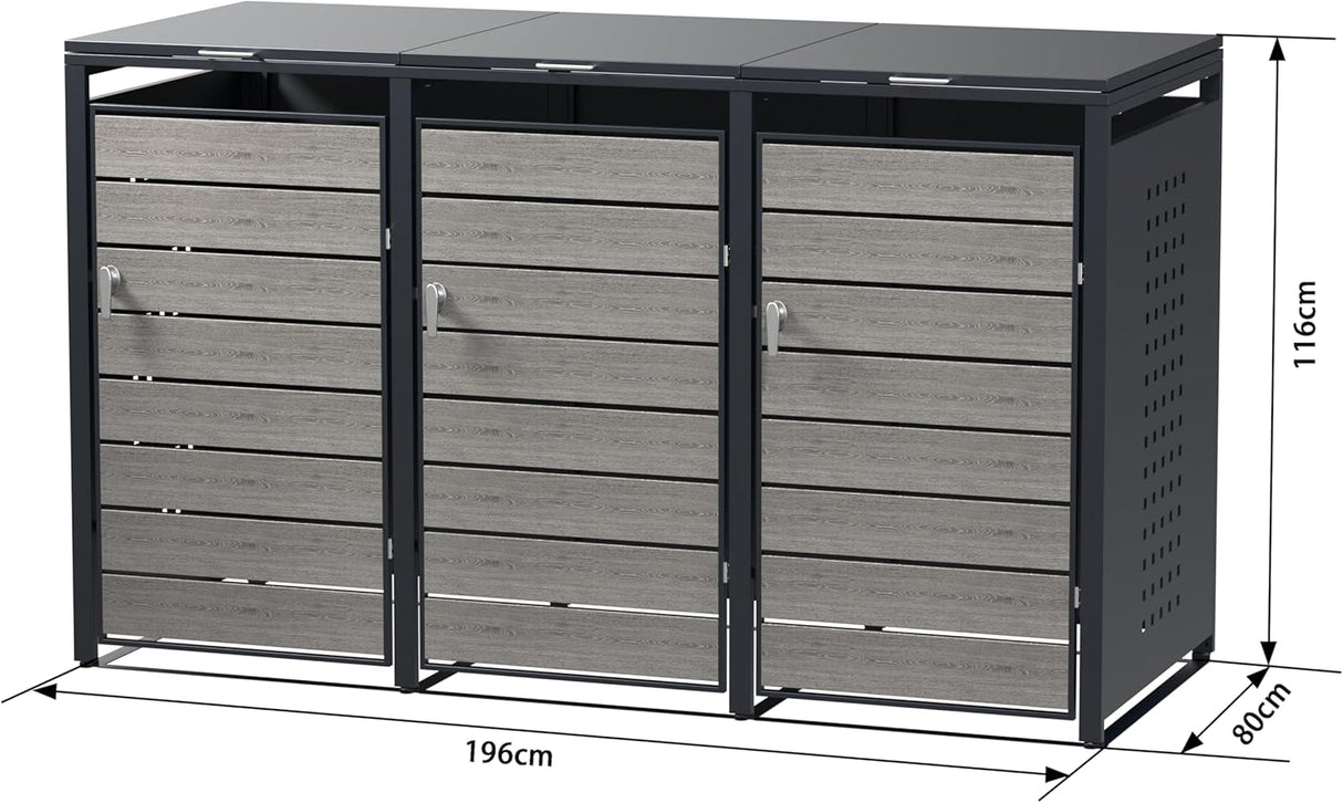 Modern Wheelie Bin Storage - Triple Bin - Wood Grain