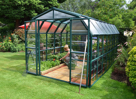Grand Gardener 8' x 16' Greenhouse - Green Frame & Hybrid Polycarbonate Panels