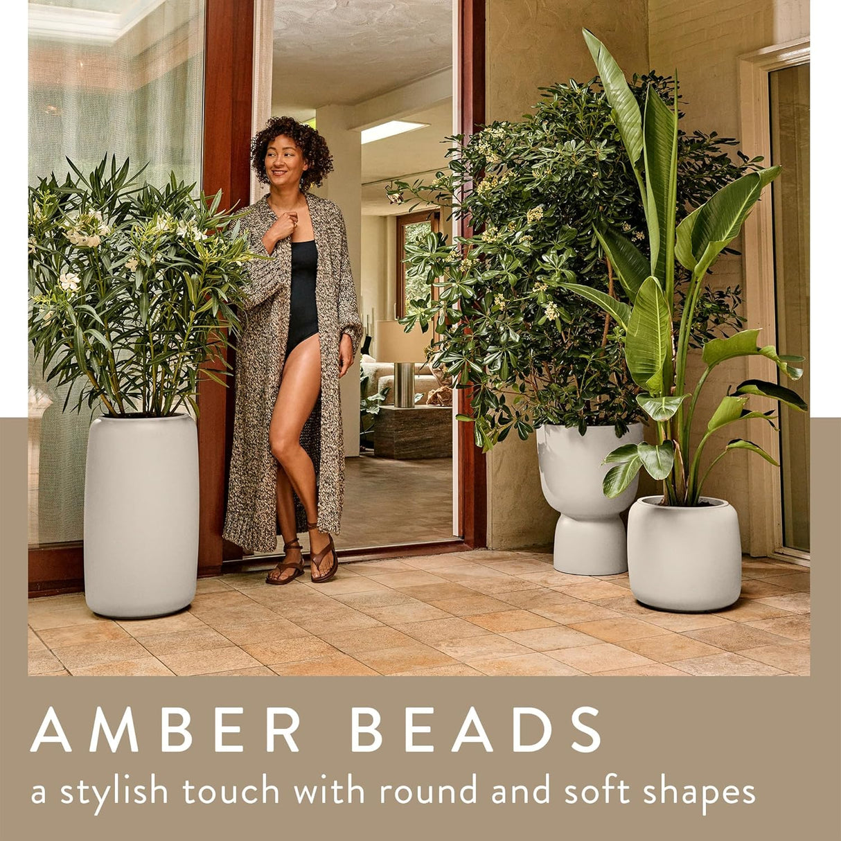 Amber Beads Medium 40cm Indoor / Outdoor Plant Pot - Linen White