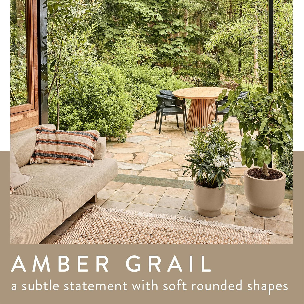 Amber Grail 40cm Indoor / Outdoor Plat Pot - Balanced Beige