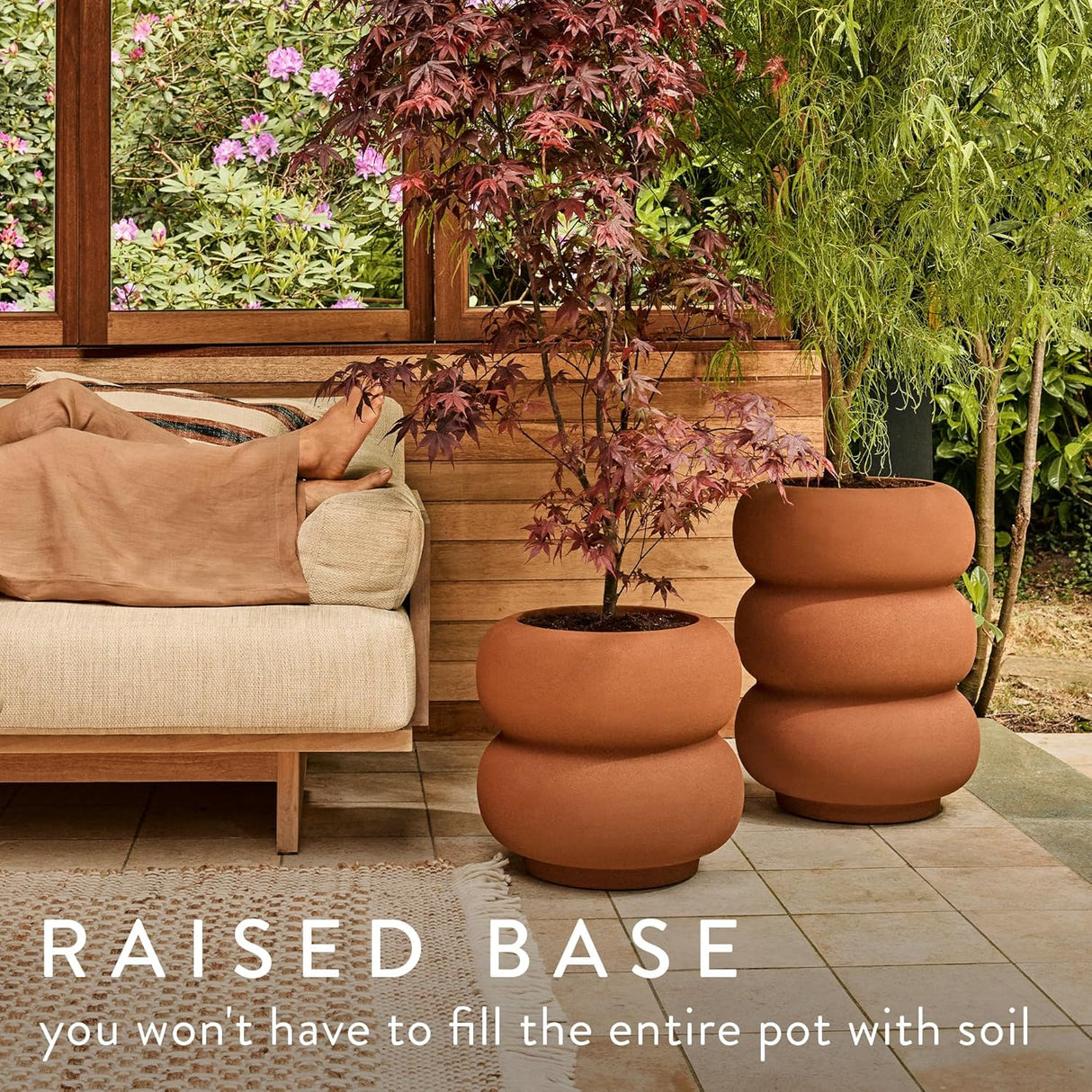 Amber Roll High 43cm Indoor / Outdoor Plant Pot - Caramel