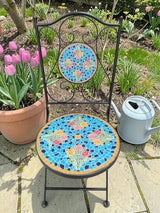 Blue Tulip Print Mosaic Metal Bistro Set