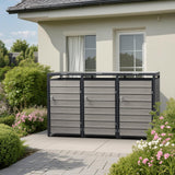 Modern Wheelie Bin Storage - Triple Bin - Wood Grain