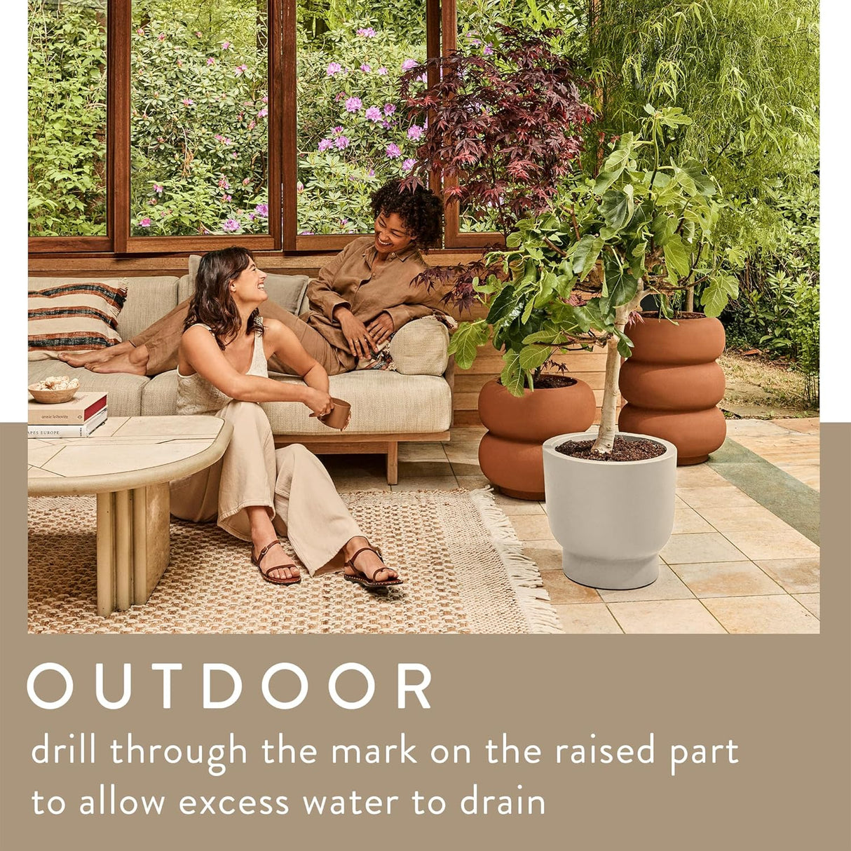 Amber Grail 40cm Indoor / Outdoor Plat Pot - Linen White
