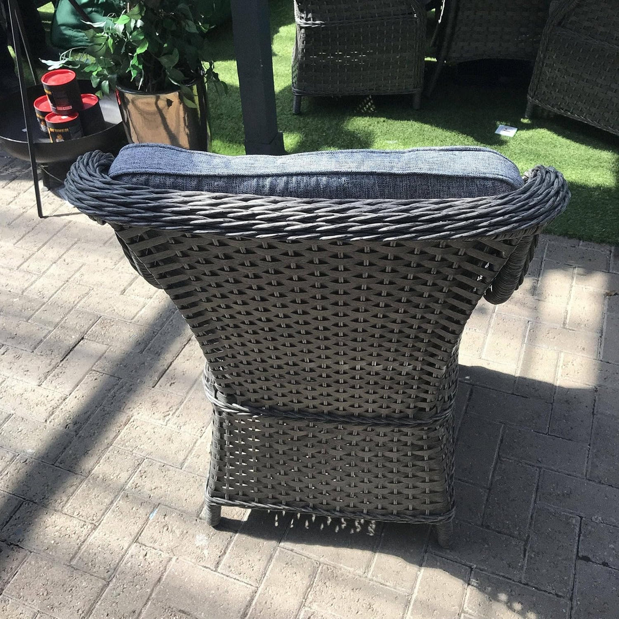 Amalfi High Back 6 Seat Oval Dining Set with Fire Pit Table in Grey