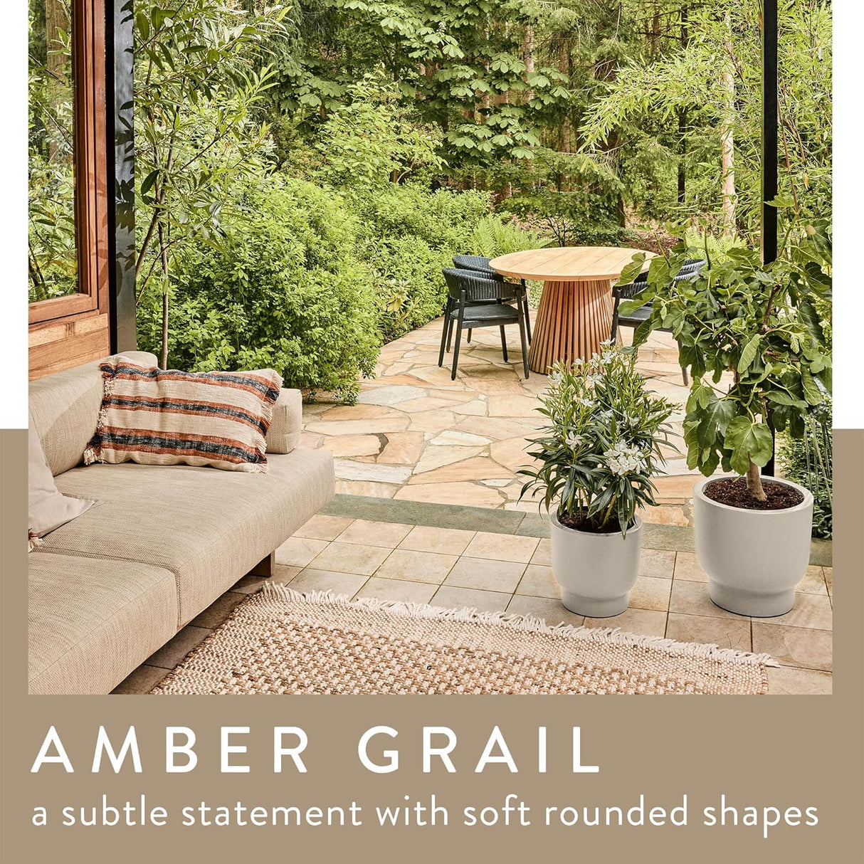 Amber Grail 40cm Indoor / Outdoor Plat Pot - Linen White