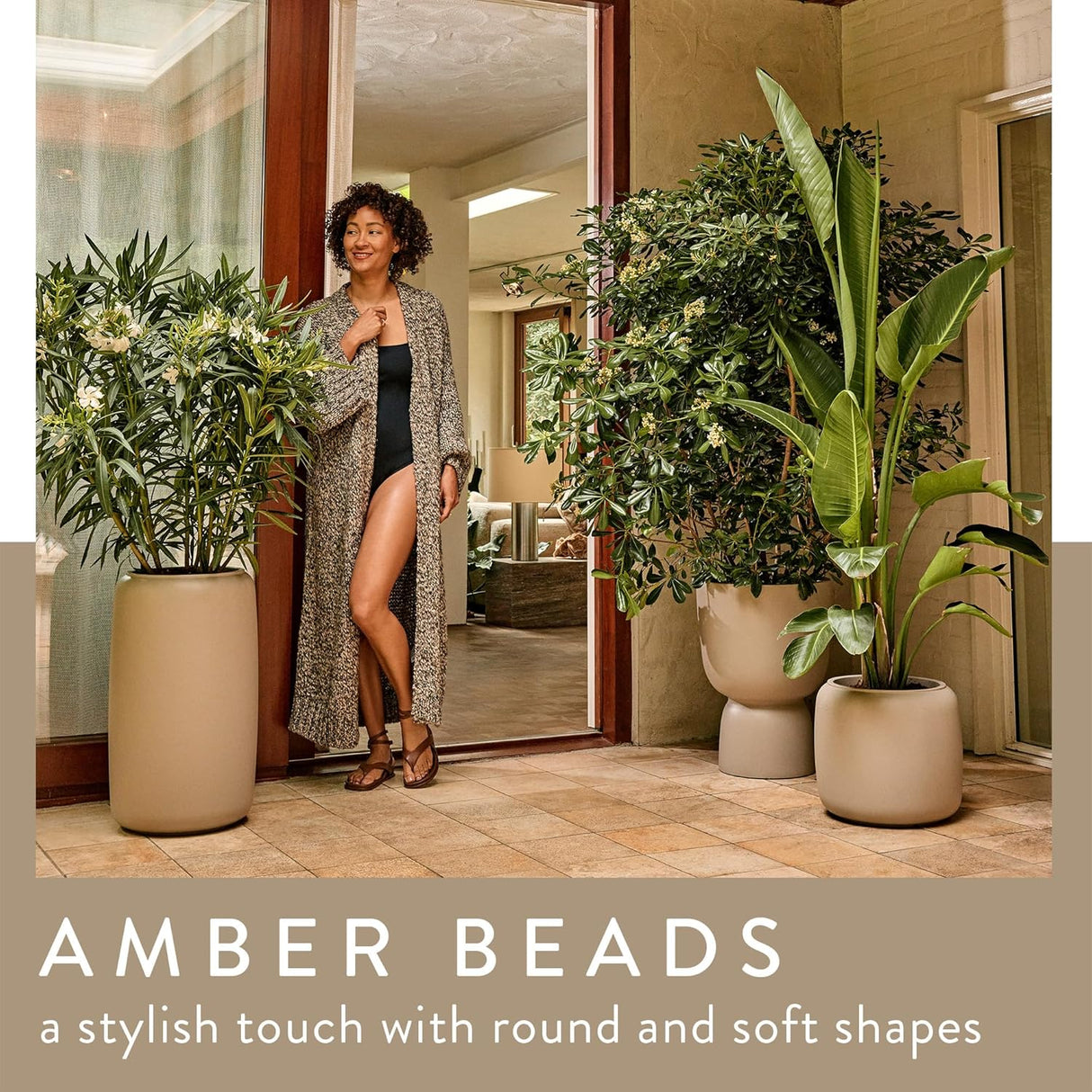 Amber Beads Medium 40cm Indoor / Outdoor Plant Pot - Balanced Beige