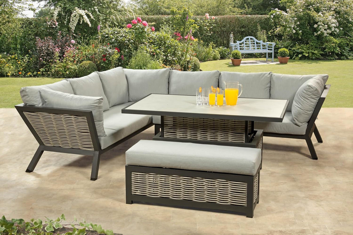 Marlborough Large Corner Set with Aluminium Frame with Raise and Lower Table