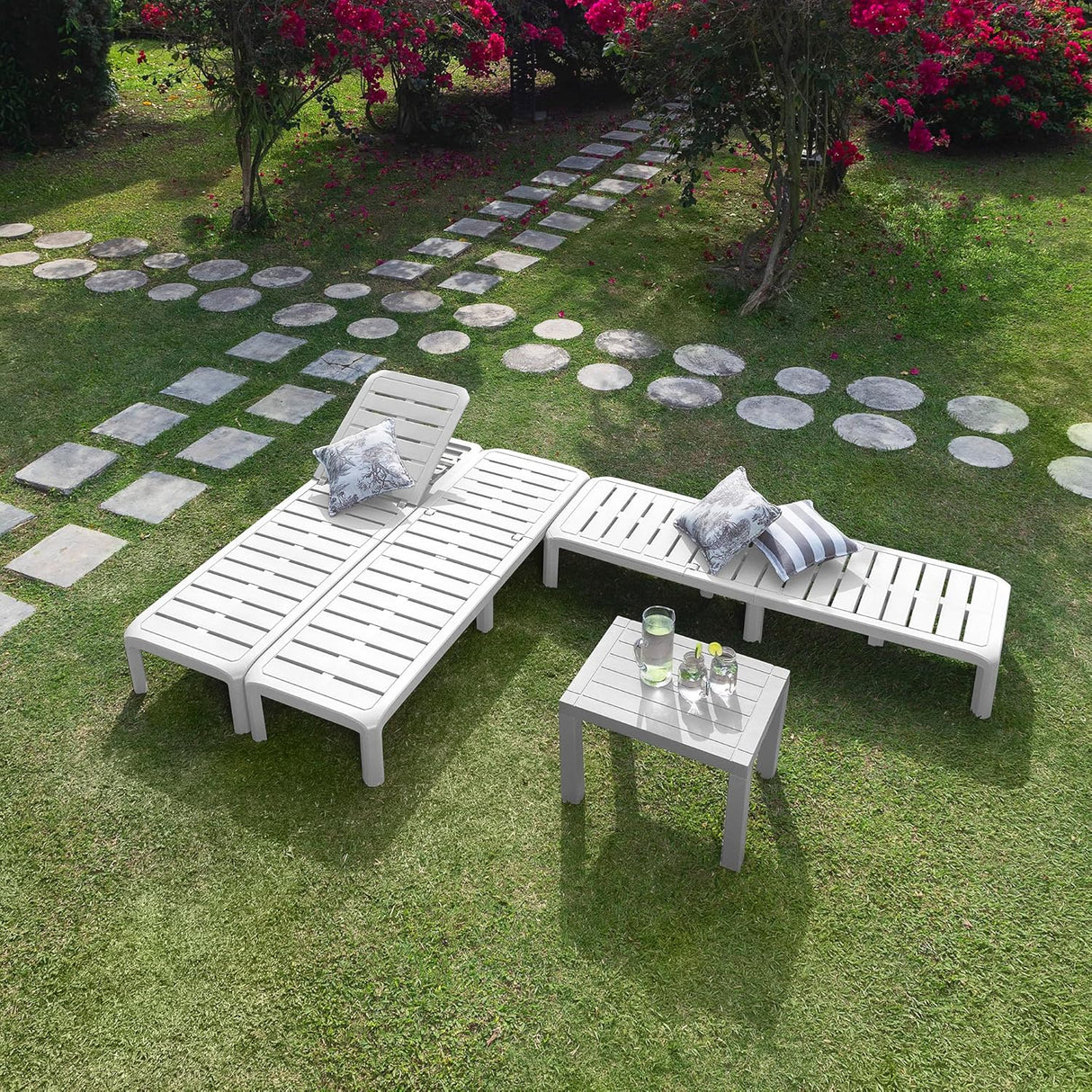 Plastic Garden Sun Lounger with Multiple Reclining Positions - White