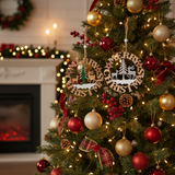 Set of 2 Wooden Merry Christmas Wreath Tree Decorations 12cm