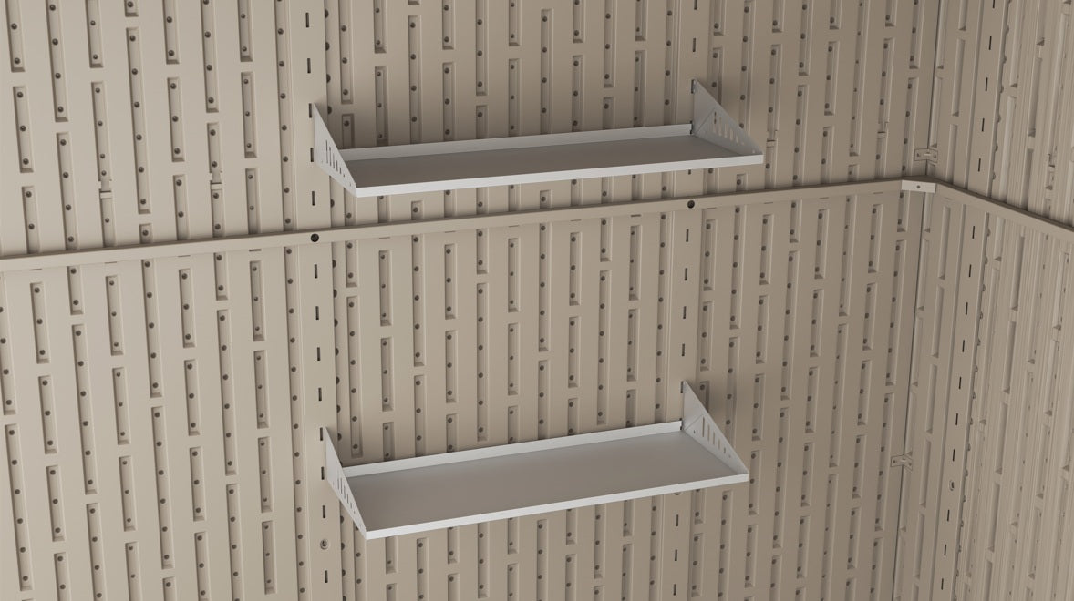 8 x 6 Plastic Garden Shed 10 Year Warranty Includes Shelves Hooks Lighting with Motion Detector