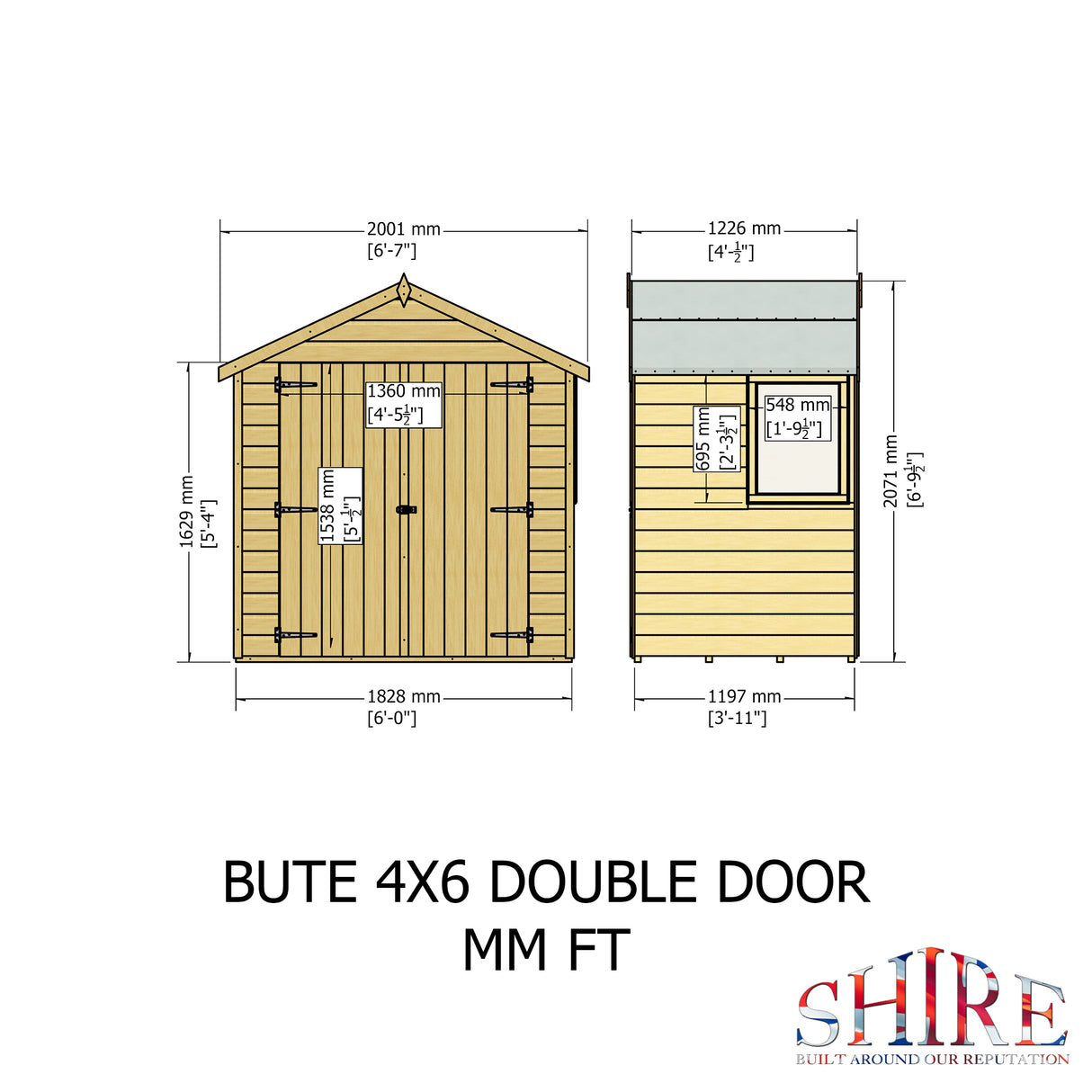 Shire Bute Shiplap Apex Double Door 4x6 Shed