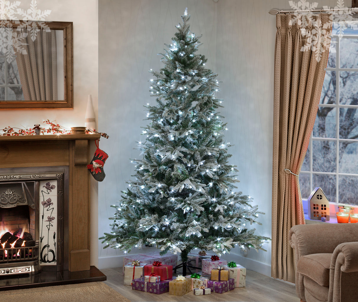 Lapland Fir Pre- Lit Christmas Tree 6ft/180cm - Ice White LEDs