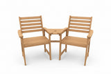 Wooden Outdoor Loveseat, Solid Wood Patio Companion Chair Coffee Table & Built-in Parasol Hole, Love Seat Bench Furniture Garden Balcony Conservatory