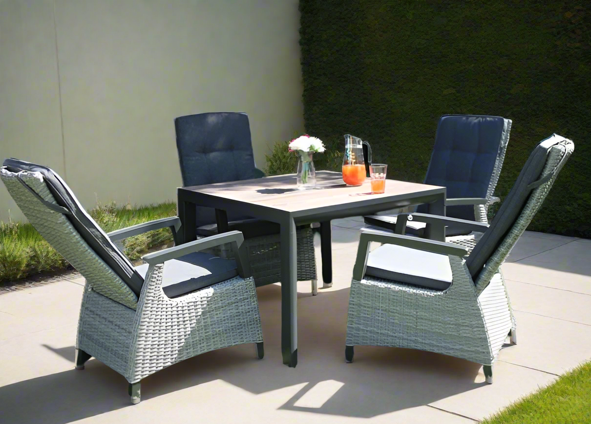 Camilla Rattan Reclining 4 Seat Dining Set