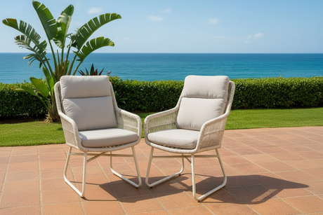 Coast Pair of Beige Rope Chairs with Cushions - Aluminium Frame