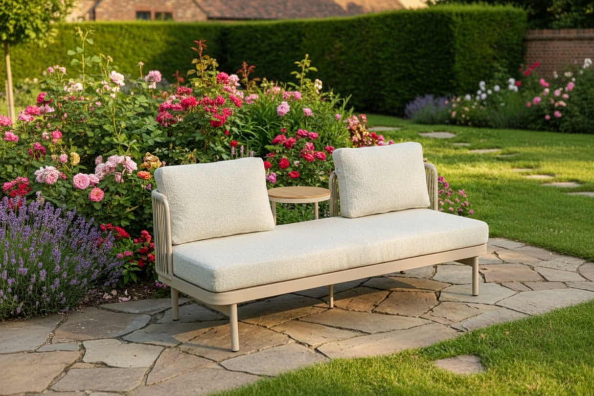 Horizon Aluminium 2 Seat Sofa Bench with Movable Table - Beige Rope