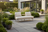 Horizon Aluminium 2 Seat Sofa Bench with Movable Table - Beige Rope