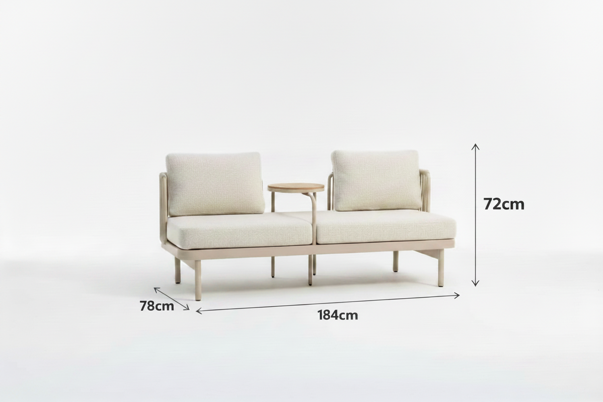 Horizon Aluminium 2 Seat Sofa Bench with Movable Table - Beige Rope