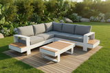 Ibiza White Aluminium Corner Set with Wood Effect Coffee Table