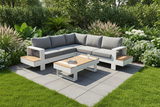 Ibiza White Aluminium Corner Set with Wood Effect Coffee Table