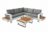 Ibiza White Aluminium Corner Set with Wood Effect Coffee Table