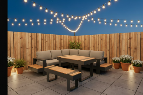 Mallorca Aluminium Corner Set with Wood Effect Table and Bench