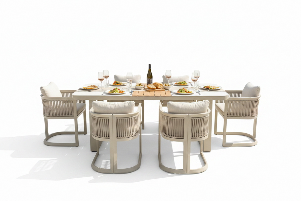 Palma 6 Seat Aluminium Dining Set with Wooden Accent