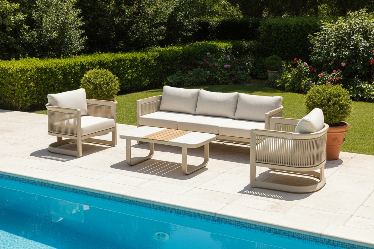 Palma 5 Seat Aluminium Lounge Set with Wood Effect Accents