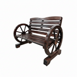 Wooden Wagon Wheel Garden Bench, Rustic Outdoor Bench