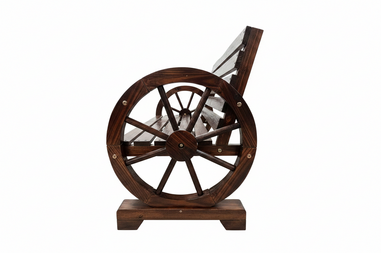 Wooden Wagon Wheel Garden Bench, Rustic Outdoor Bench