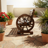 Wooden Wagon Wheel Garden Bench, Rustic Outdoor Bench