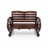 Wooden Wagon Wheel Garden Bench, Rustic Outdoor Bench
