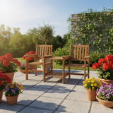 Wooden Outdoor Straight Loveseat, Solid Wood Patio Companion Bench