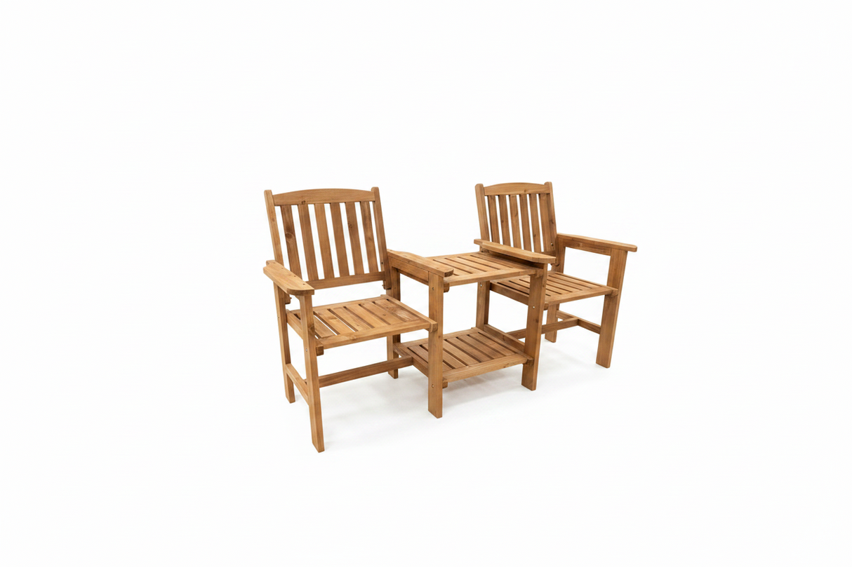 Wooden Outdoor Straight Loveseat, Solid Wood Patio Companion Bench