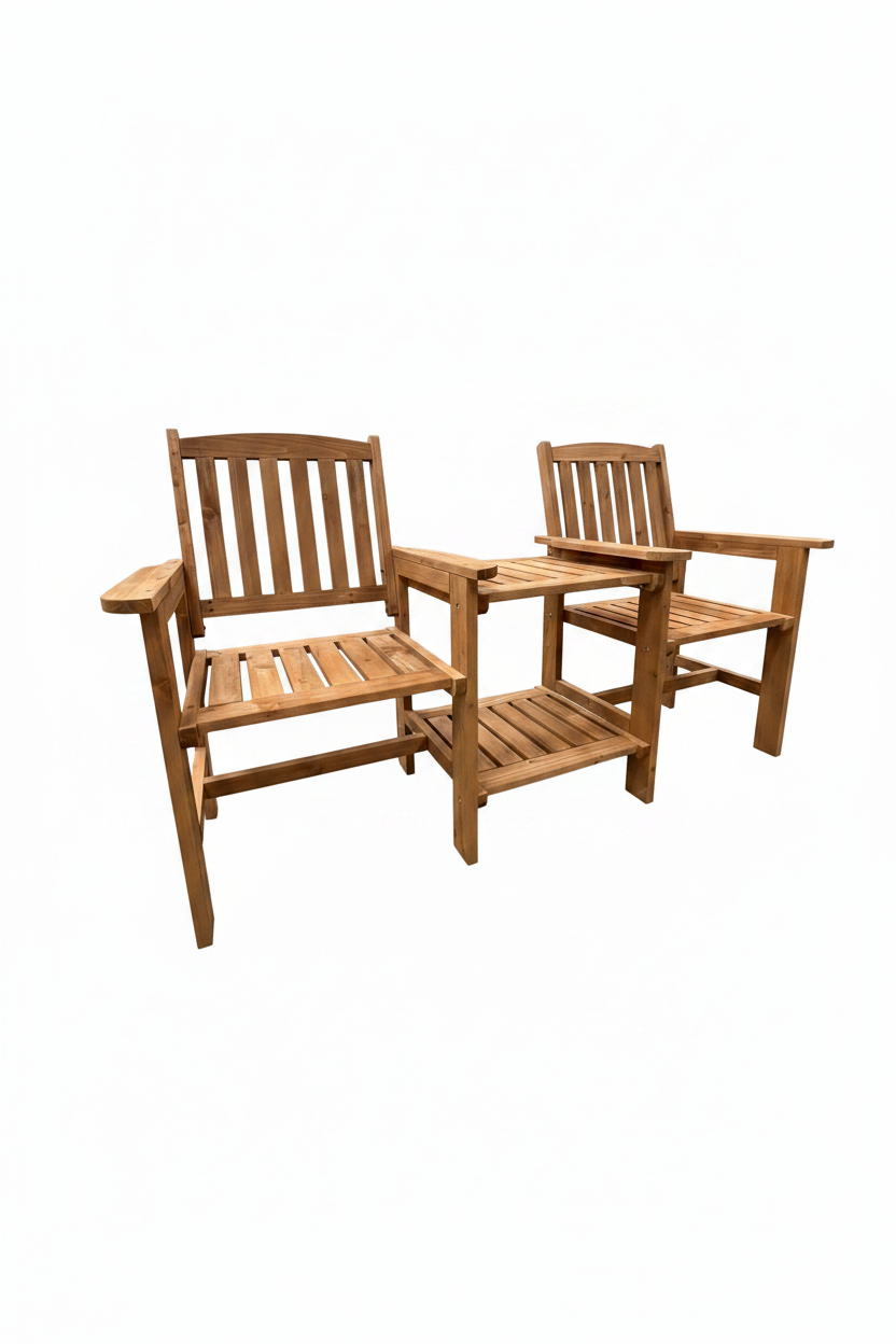 Wooden Outdoor Straight Loveseat, Solid Wood Patio Companion Bench