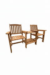 Wooden Outdoor Straight Loveseat, Solid Wood Patio Companion Bench